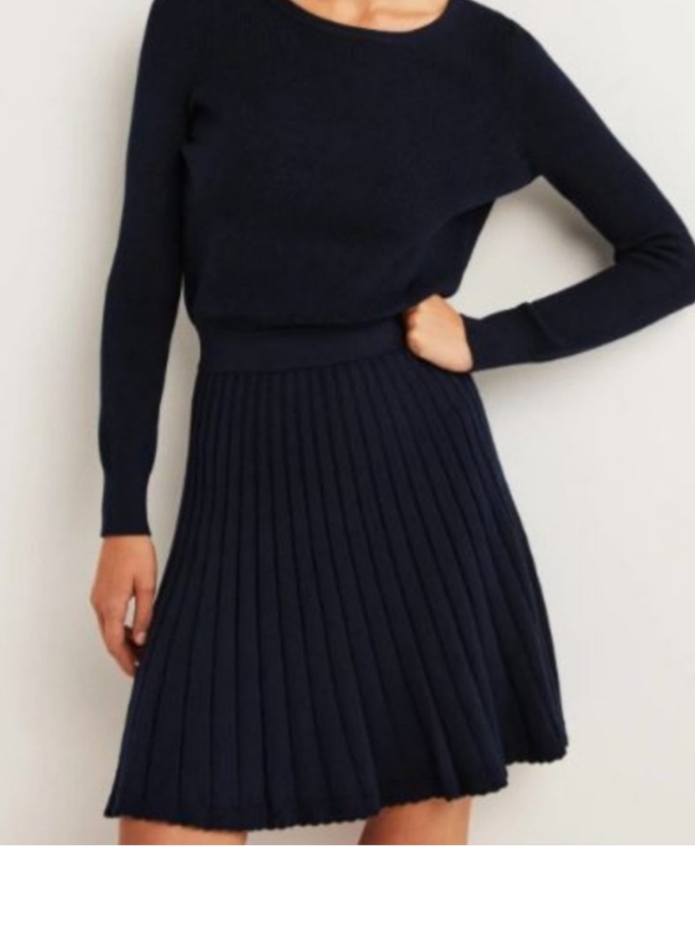 BODEN Pleated Knit Mini Dress Cotton Blend Dark Grey Long Sleeve 8R Autumn